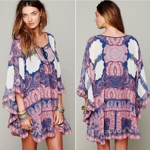 Free People Marla Dreams Dress Womens Size SP Butterfly Boho Poncho Front Tie